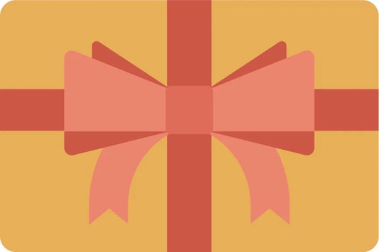Screenshot of an example gift card image. Orange card with a red ribbon